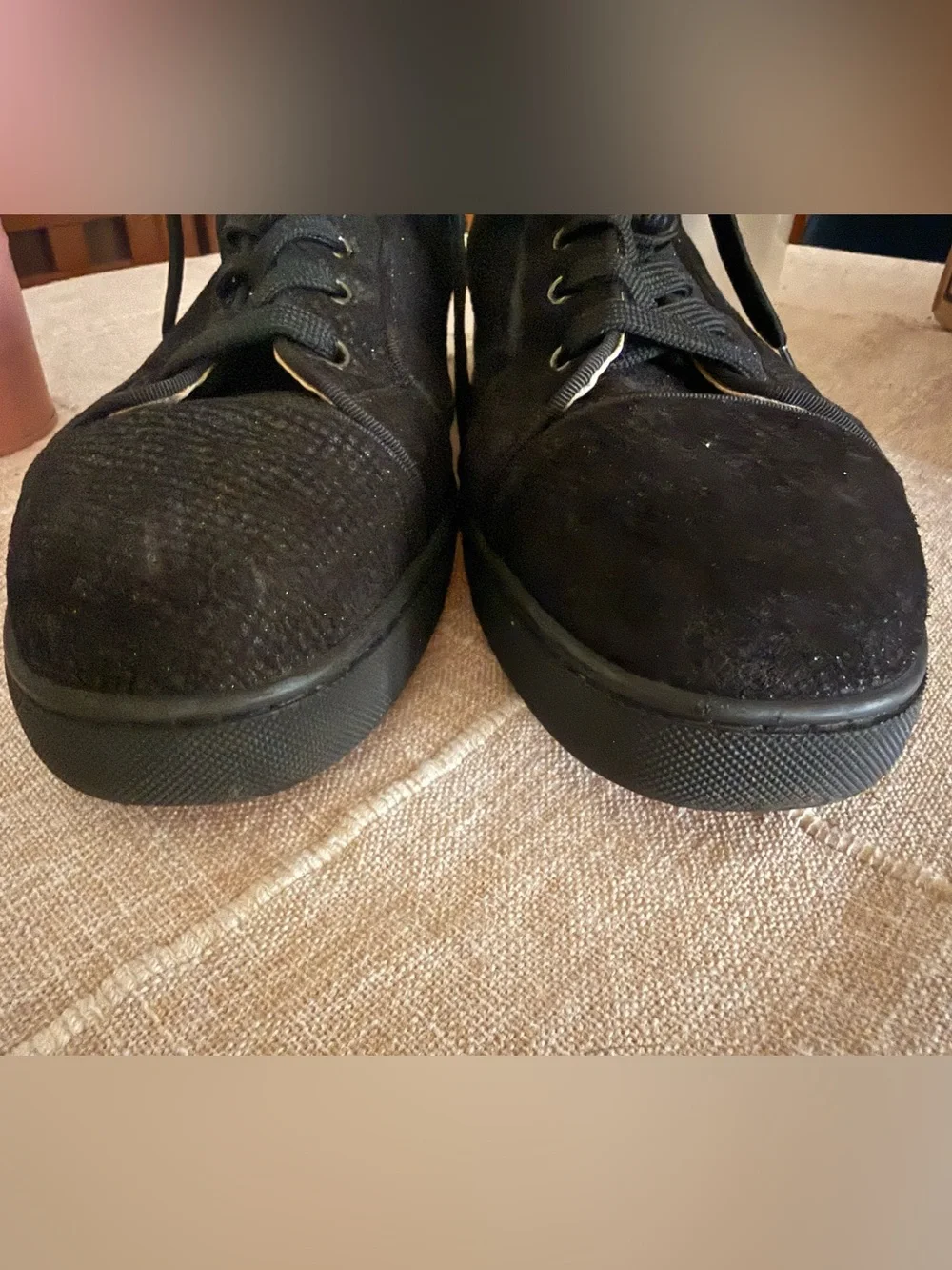 Christian Louboutin Black Glitter High Top Sneakers